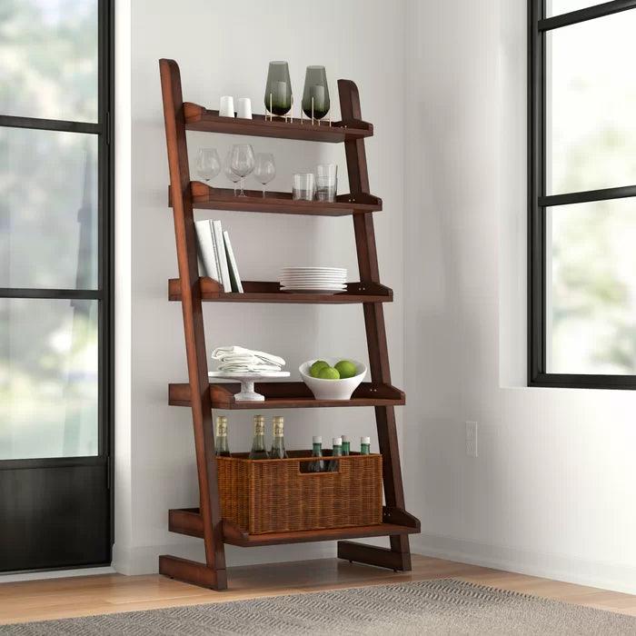 5-Tier Ladder Shelf Bookcase | Sheesham Wood Display Rack for Living Room & Kitchen| Multipurpose Shelving Unit