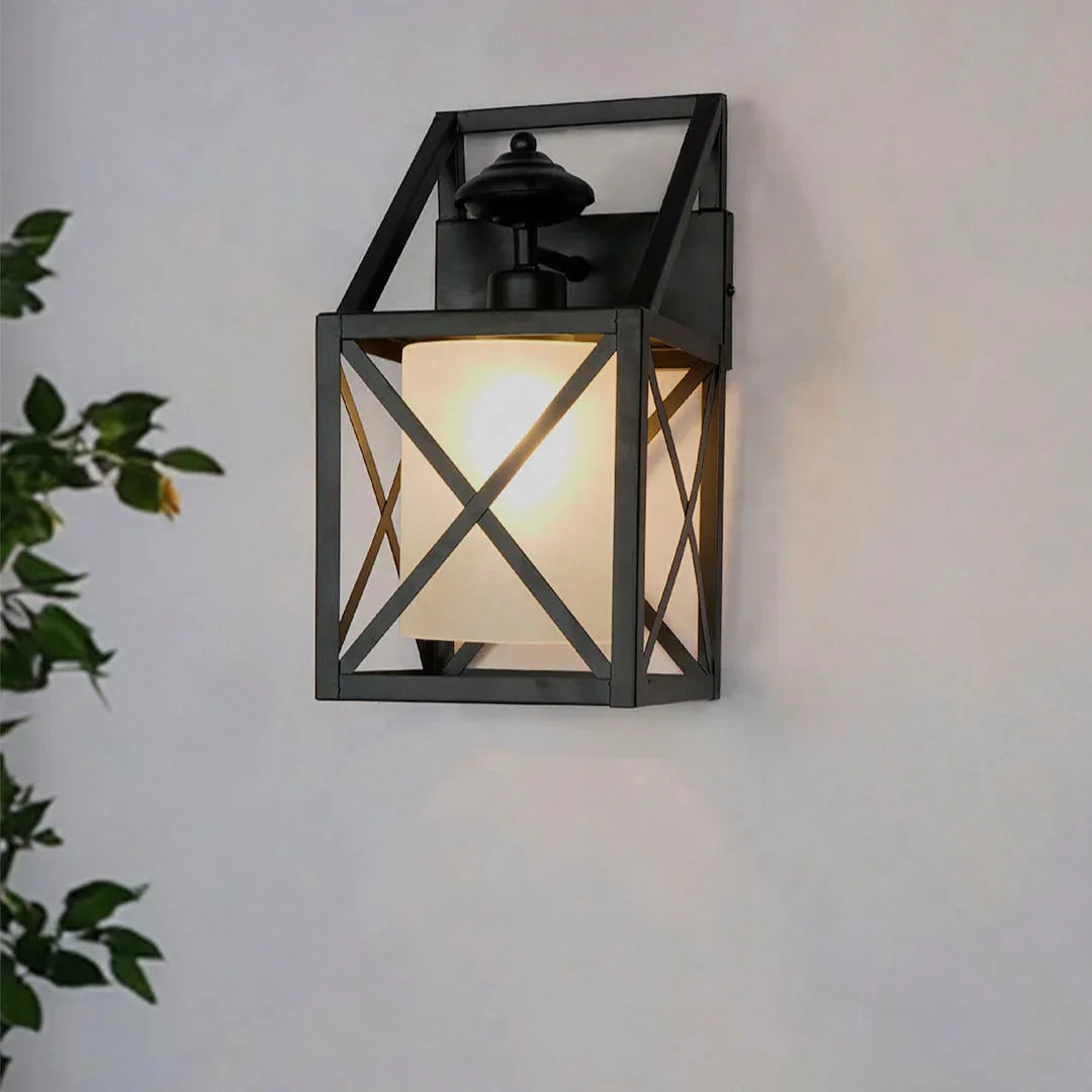 Industrial Black Box Metal Frame Wall Sconce with Frosted Glass
