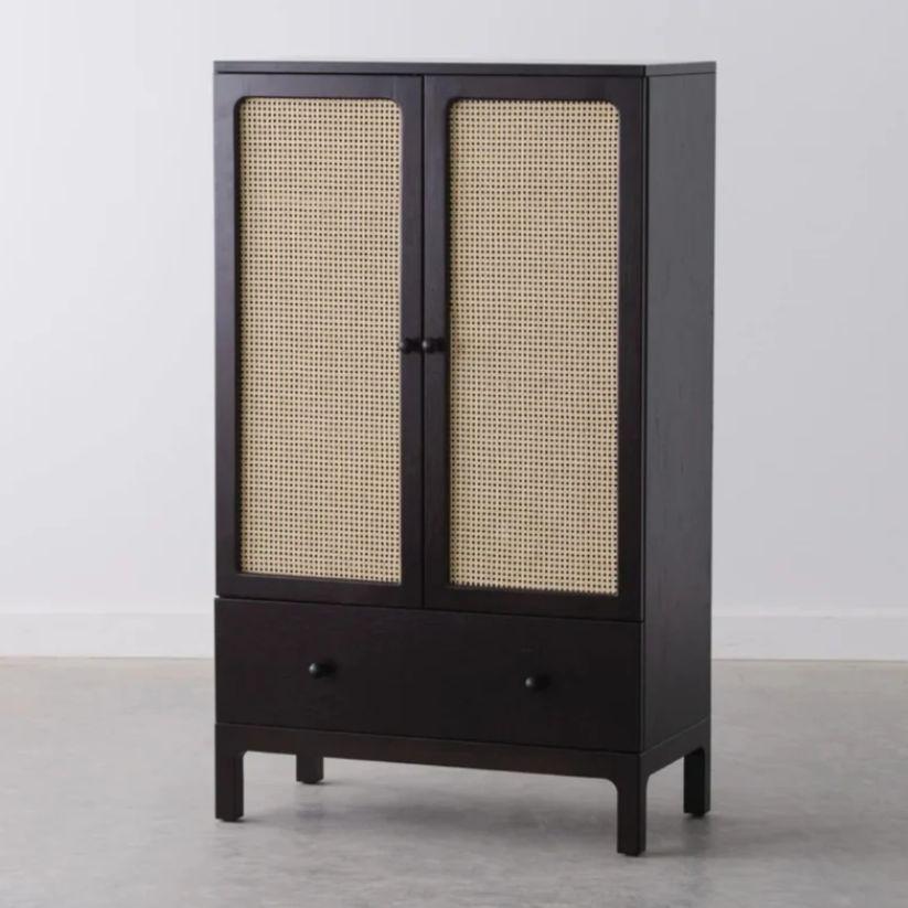 Fresco Solid Mango Wood Cane Cabinet Sideboard | Storage Unit Cupboard| Living Room Door Cabinet