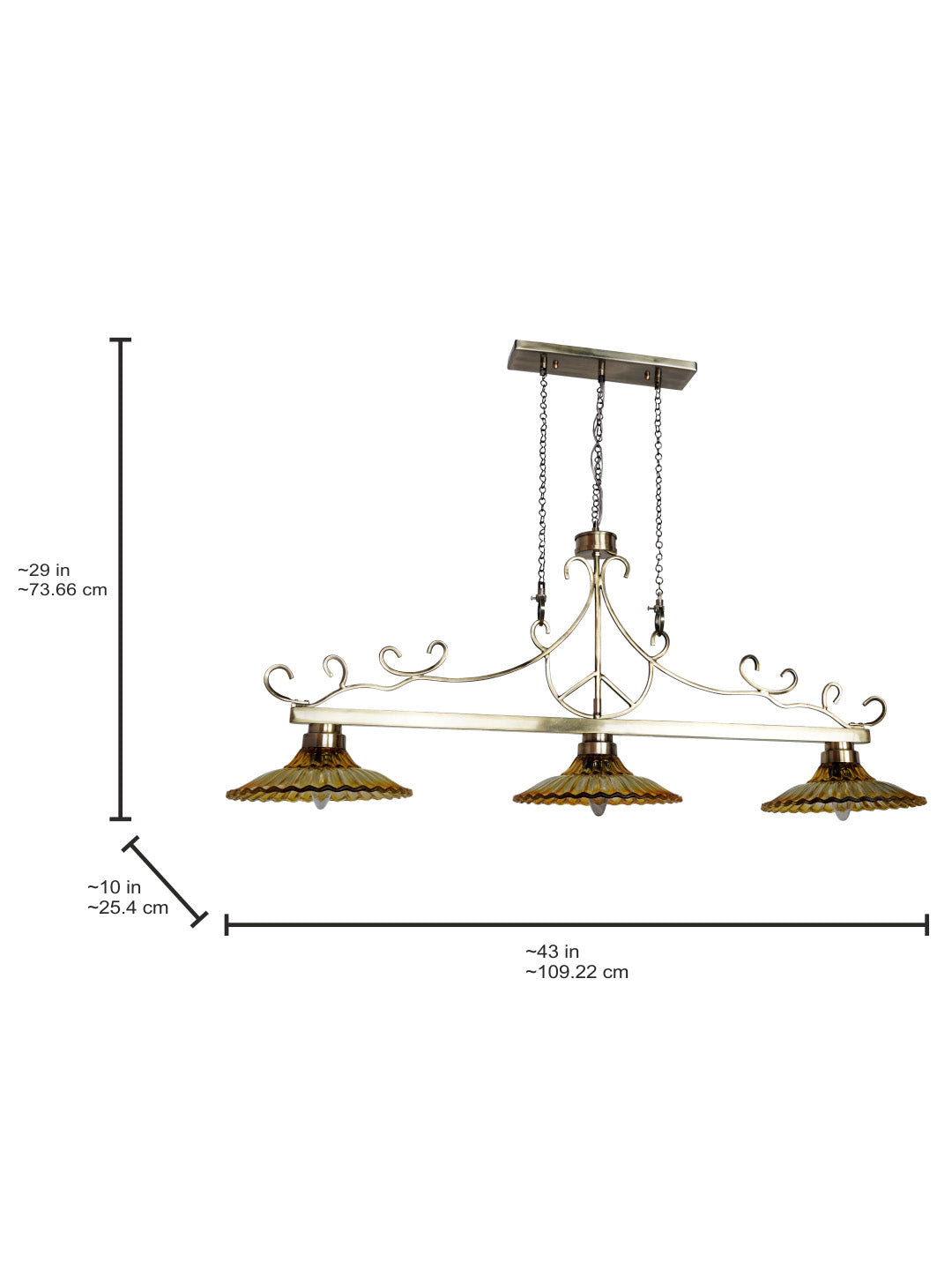 43-Inch Linear Transitional Pendant Light | Amber
  Fluted Glass Kitchen Island Fixture