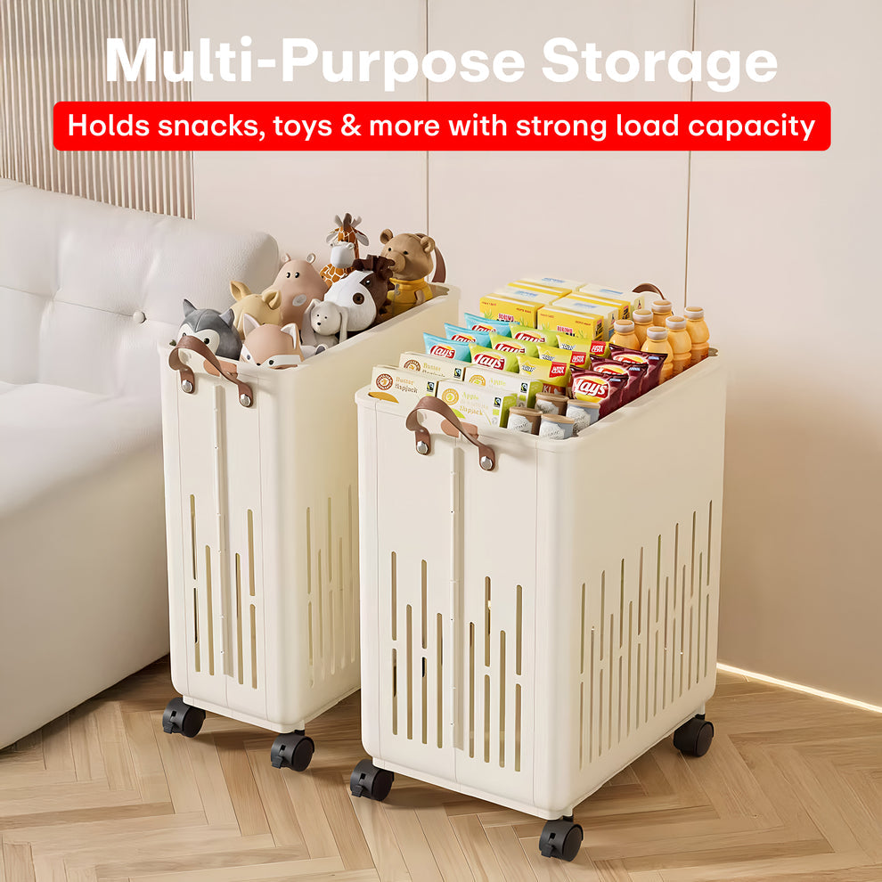 Foldable Laundry Basket with Wheels – Portable Laundry Bag/Toy Storage Organizer/Cloth Bin, Washing Clothes Storage Basket, and Movable Storage Solution