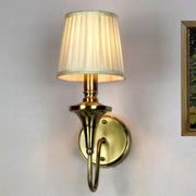 Gold Brass Finish Single Wall Lamp with White Pleated Shade | 15 Inch Transitional Light