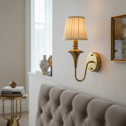 Gold Brass Finish Single Wall Lamp with White Pleated Shade | 15 Inch Transitional Light