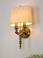 Antique Brass Victorian 23 Inch Dual-Light Aluminium Wall Lamp With Rounded Square Cream Textured Fabric Shade