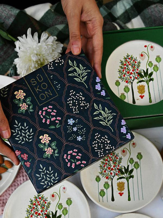 Bagh Tapas Plates for Sandwiches or Snacks Set of 4 | Printed Designer Plates for Dining Table