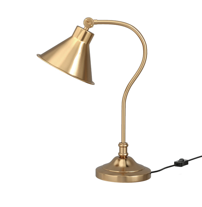 Study Desk Office Reading Curved Table Lamp Brass Antique Finish with Adjustable Head Shade