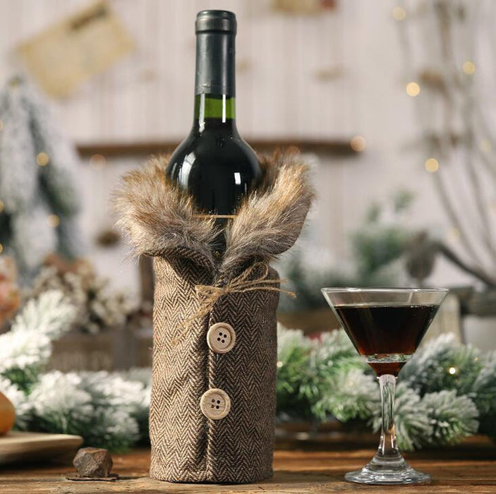 Christmas Fur Wine Bottle Cover | Xmas Fur Bottle Wrapping Pouch