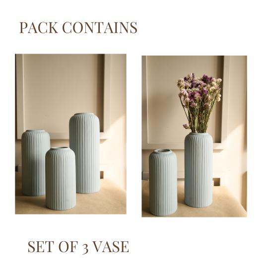 Modern Ribbed Vase Set Of 3