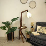 Hubert Wooden Floor Lamp with Brown Base and Jute Fabric Lampshade