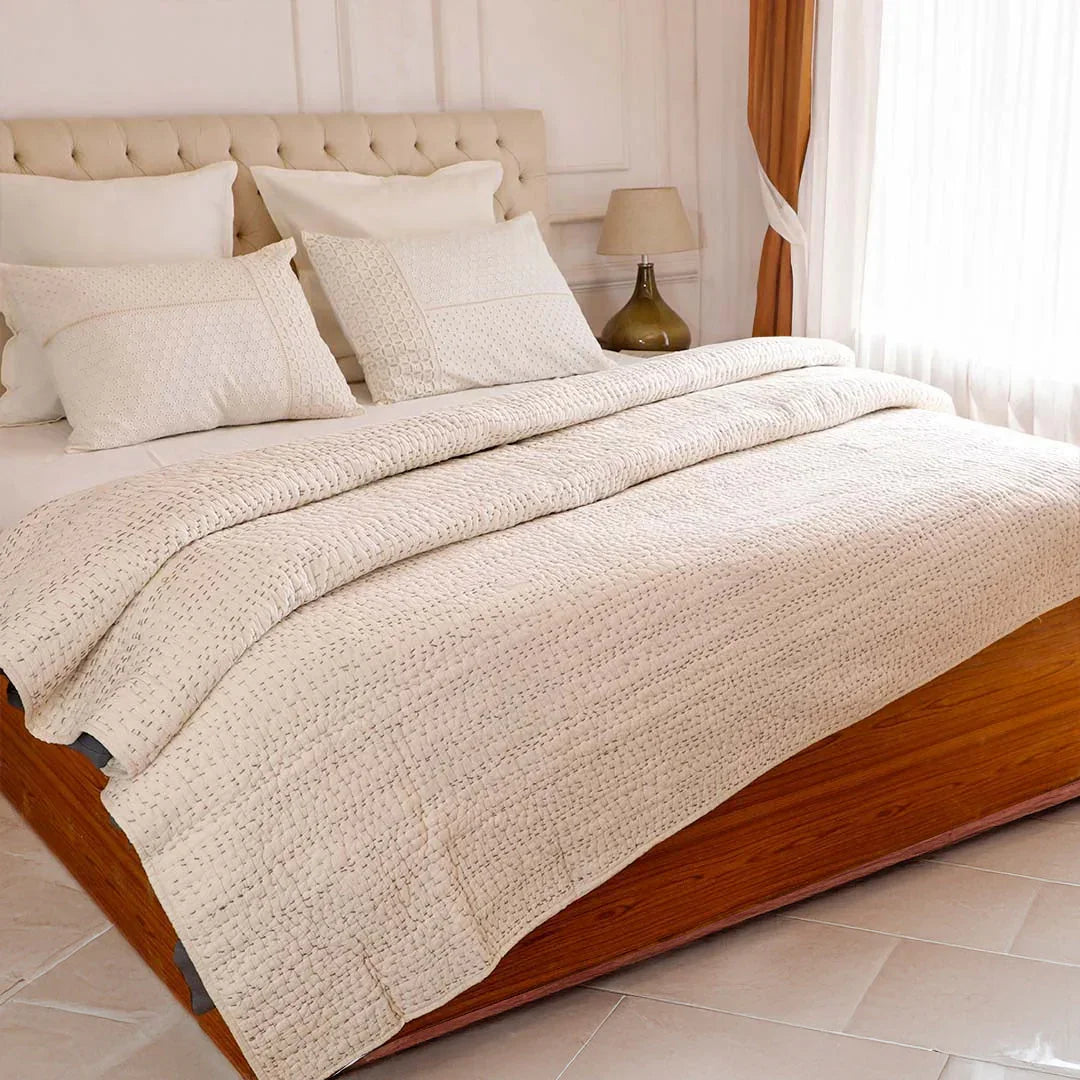 Ashen Pearl Kantha Quilt