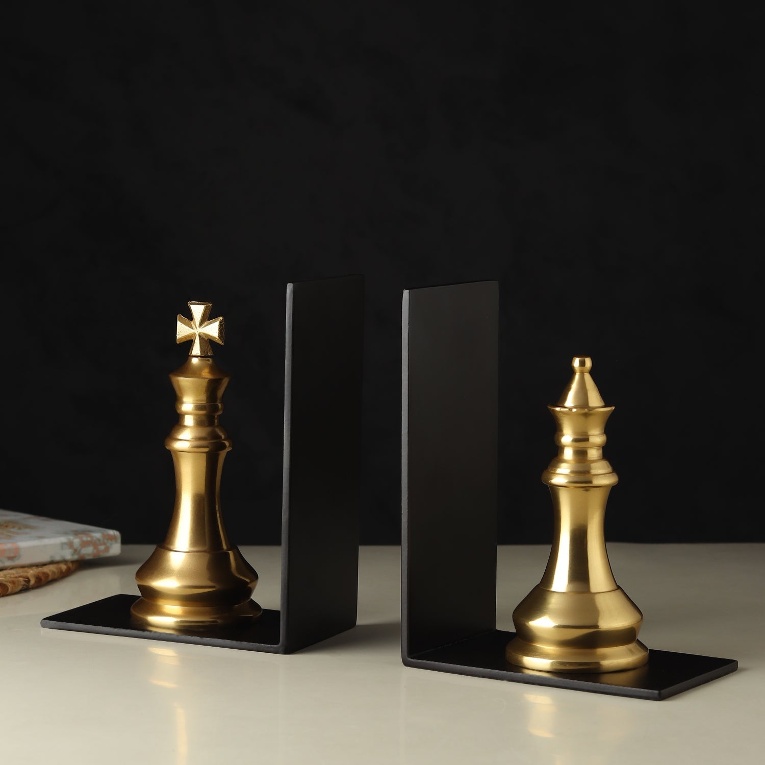 Orlian King & Queen Chess Bookends | Luxury Gold Decorative Book Holders