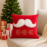Set of 2 Christmas Cushion Covers – 45 x 45 cm – Cotton Linen (Cotton “Lenin”) – Red with Faux-Fur