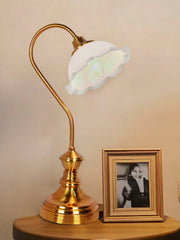 Antique Brass Retro Reading Lamp with Milky White Frilled Glass Shade