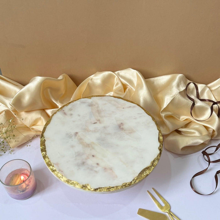 Marble Gold Plated Cake Stand - 10 Inches