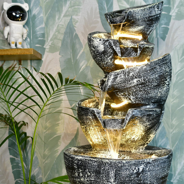 Multi-Bowl Stone Water Fountain – Cascading Waterfall Feature for Elegant Home Decor & Gifts