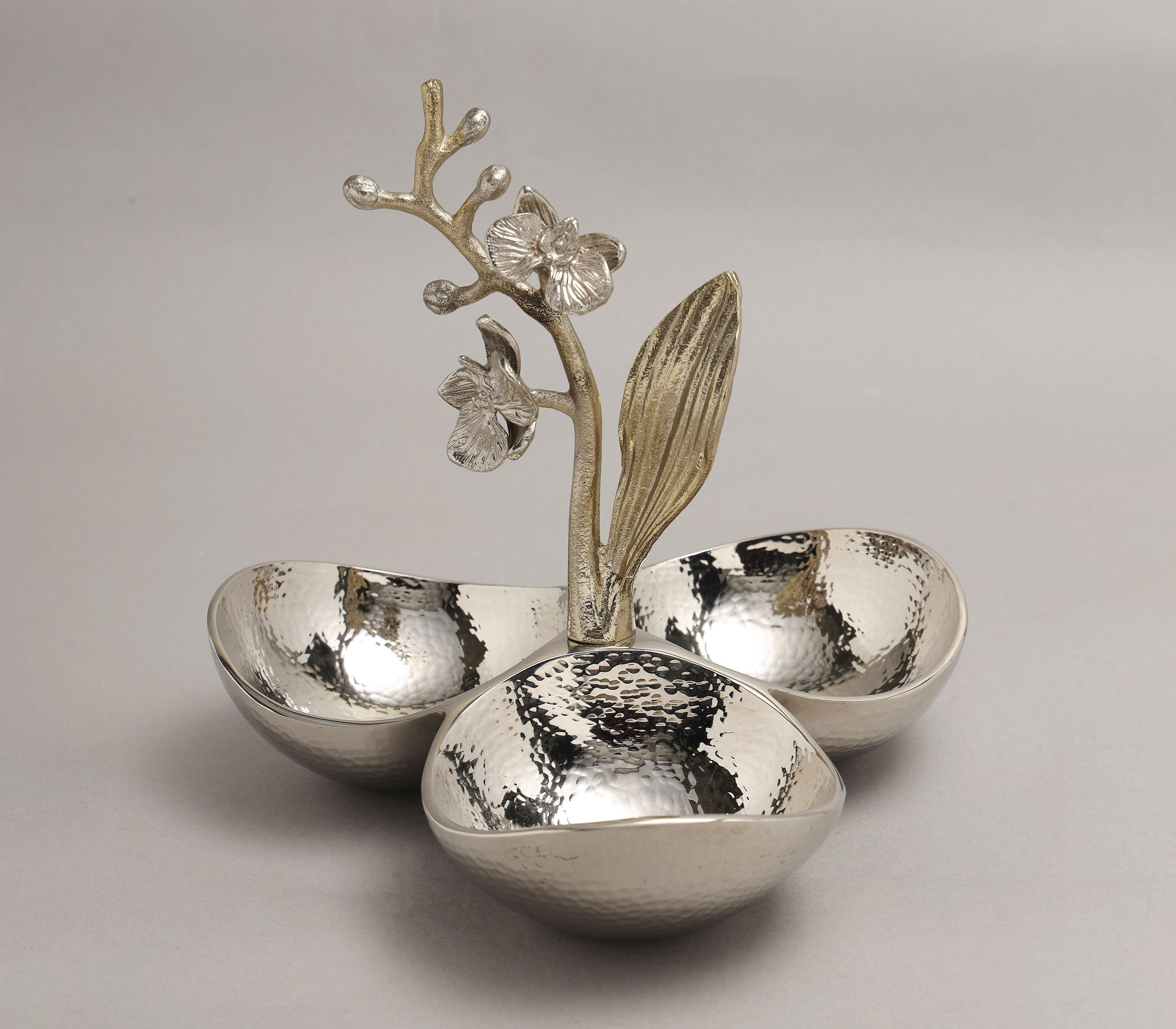 Orchid Tri Bowl | Nickel Plated, Hammered & Gold Finished