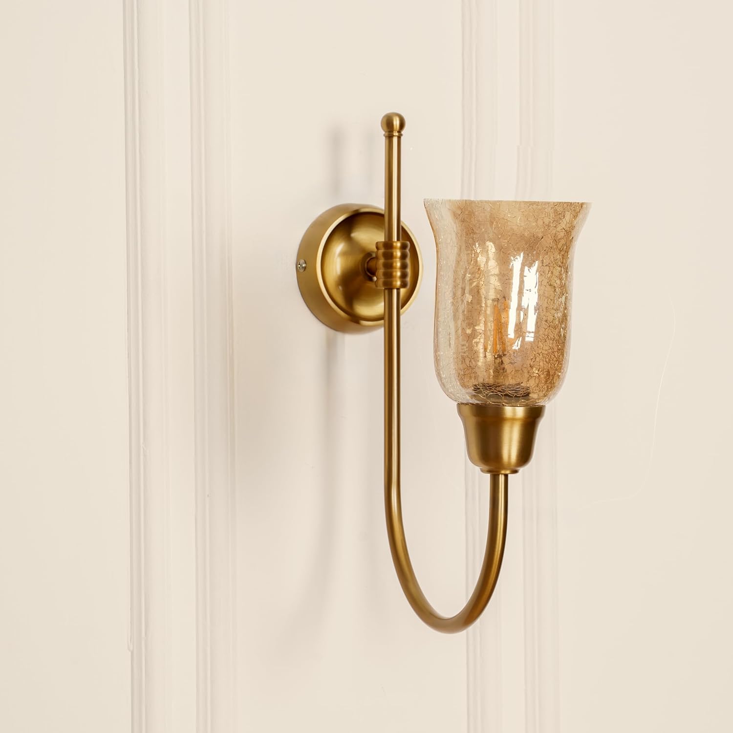 Hockey Wall Lamp Antique Brass Finish with Chimney Crackled Glass Shade for Living Room, Bedroom, and Home Decoration