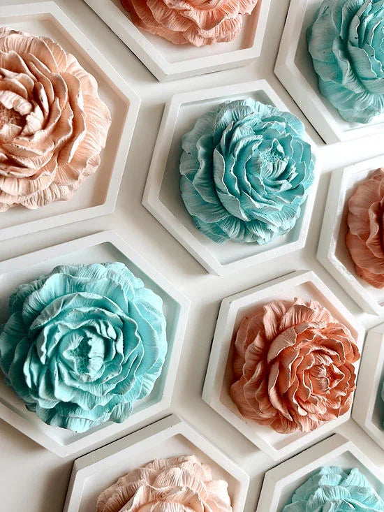 Peony Aroma Stone Flower Passive Diffuser On A Round Coaster