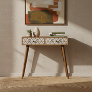 Triangular Console Table for Living Room | Solid Mango Wood Entryway Table