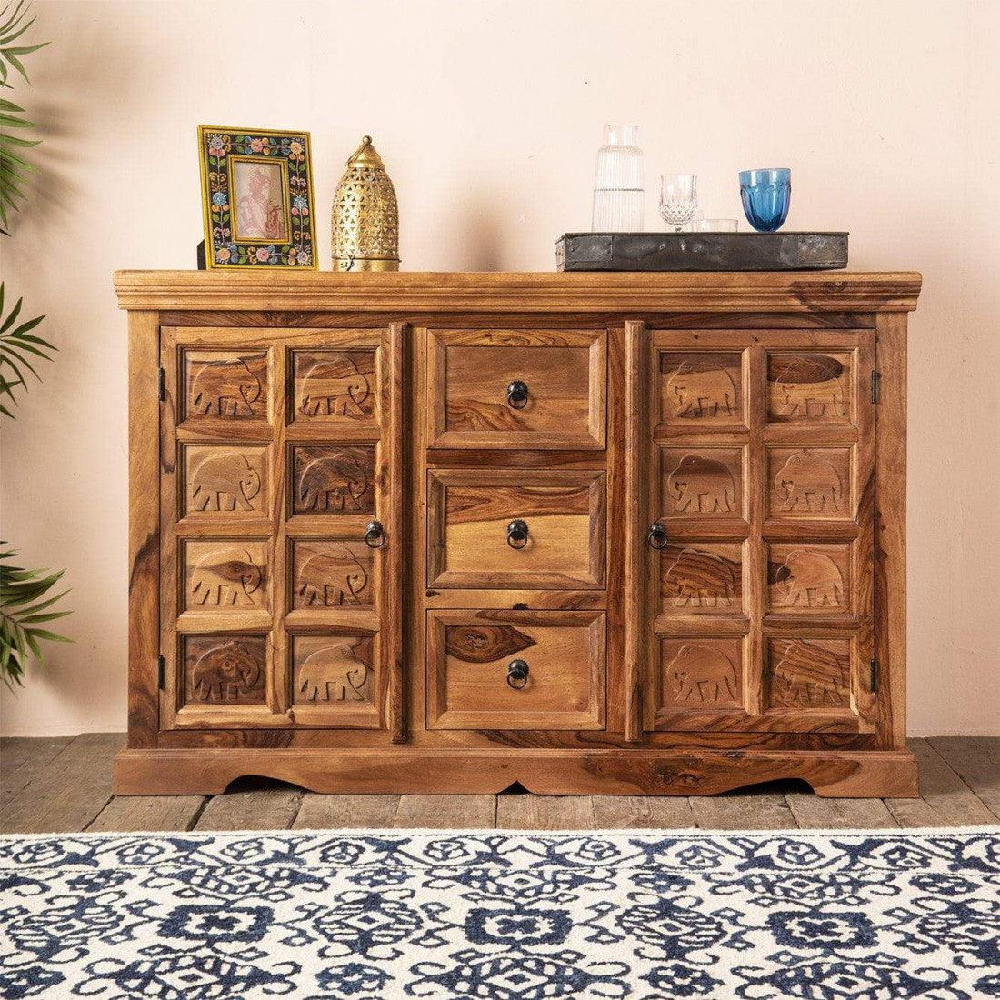 Sheesham Wood Mammoth Sideboard Three Drawer Two Door Storage Unit
