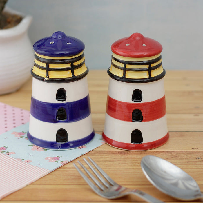 Lighthouse Salt And Pepper Set - Red/Blue