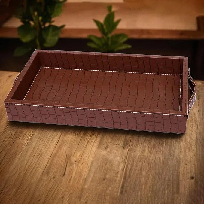 Leather Rectangular Serving Tray with Handles | Multipupose Tray for  Dining, Decor, and Bathroom  Use