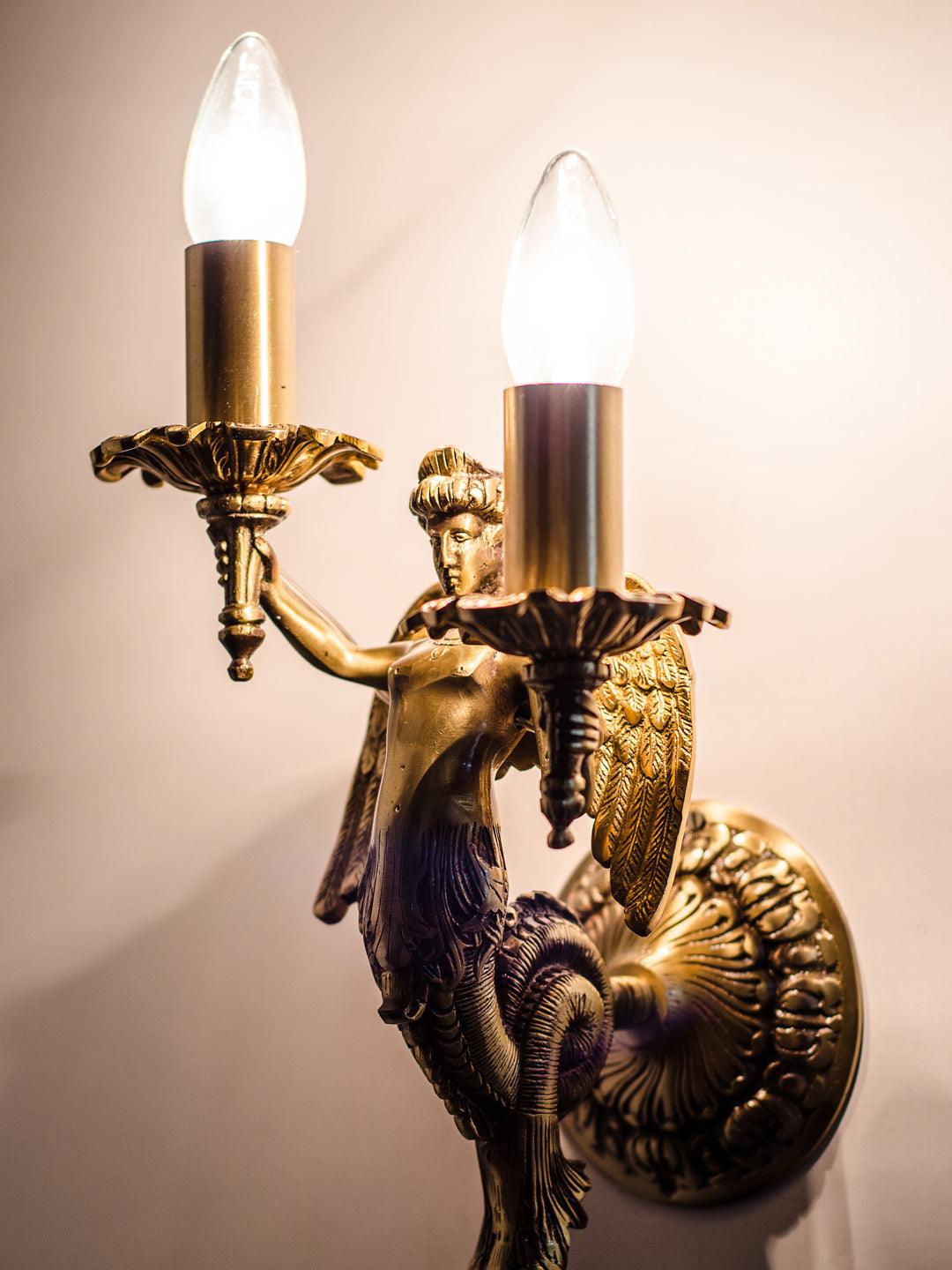Mermaid cast brass wall sconce