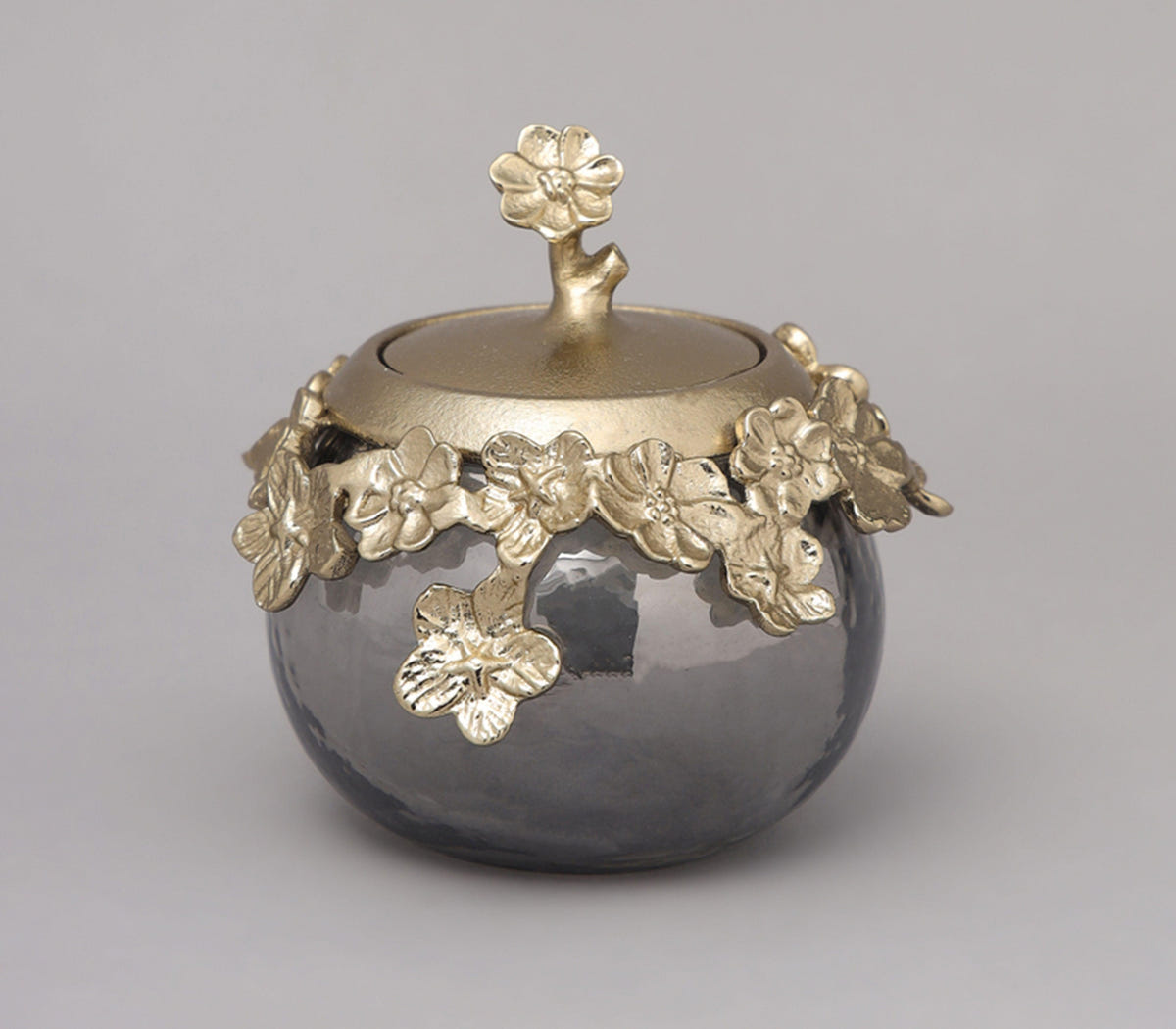Blossom Jar | Gold Finished With Textutred Black Luster Glass