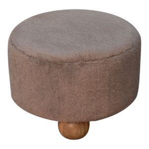 Mocha Faux Fur Round Ball Footstool