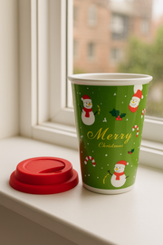 Christmas Ceramic Mug with Red Silicone Lid – 400 ml Coffee & Tea Cup