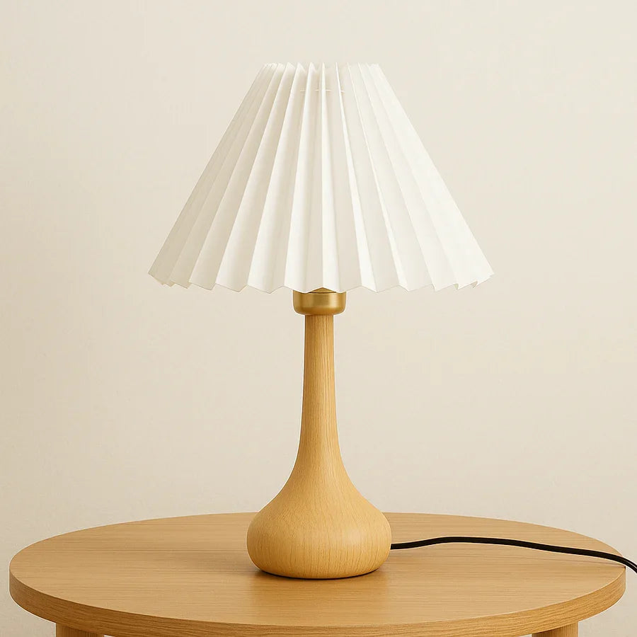 Wooden Table Lamp with Pleated Shade