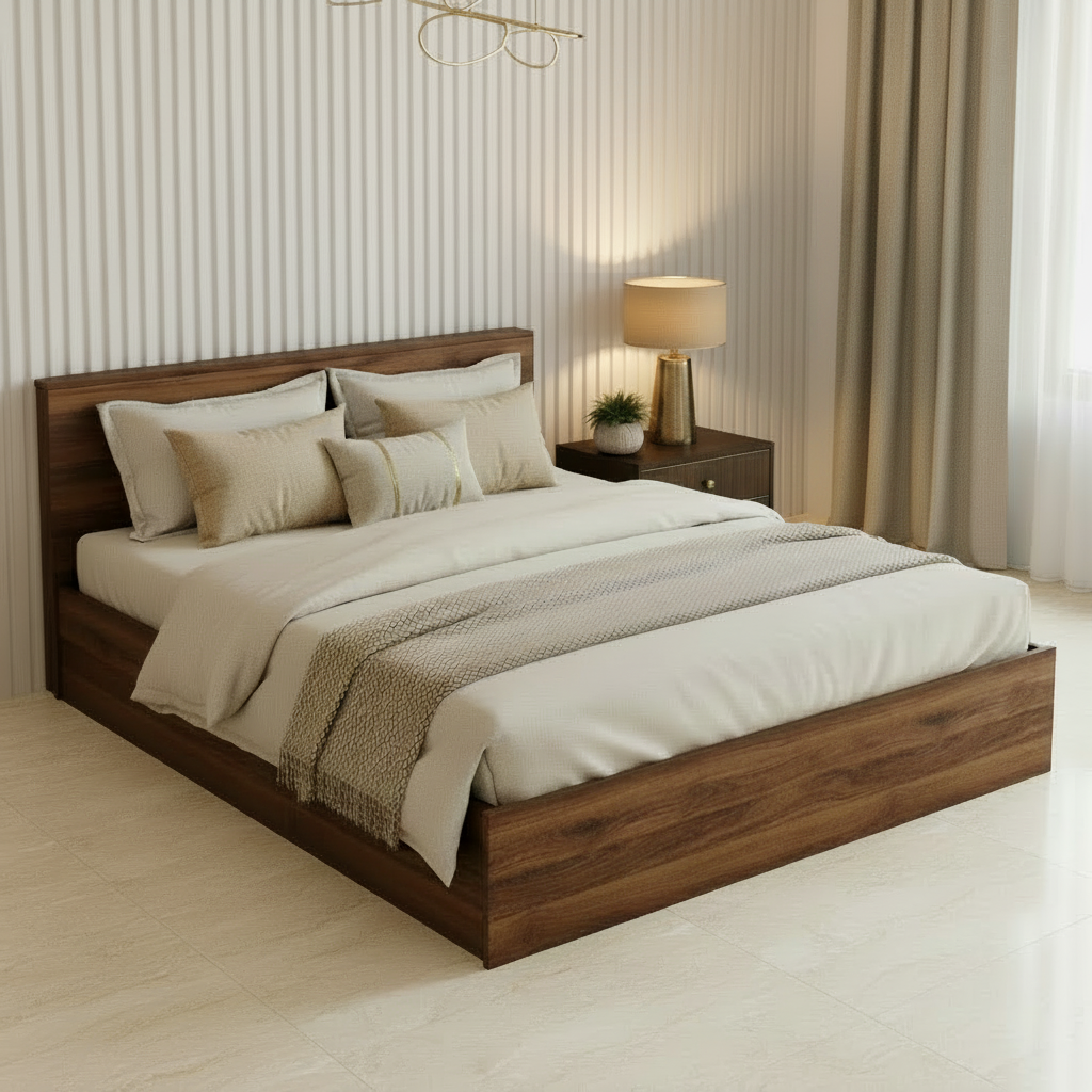 Modern Wooden Bed with Storage | Space-Saving Single Bed for Bedroom