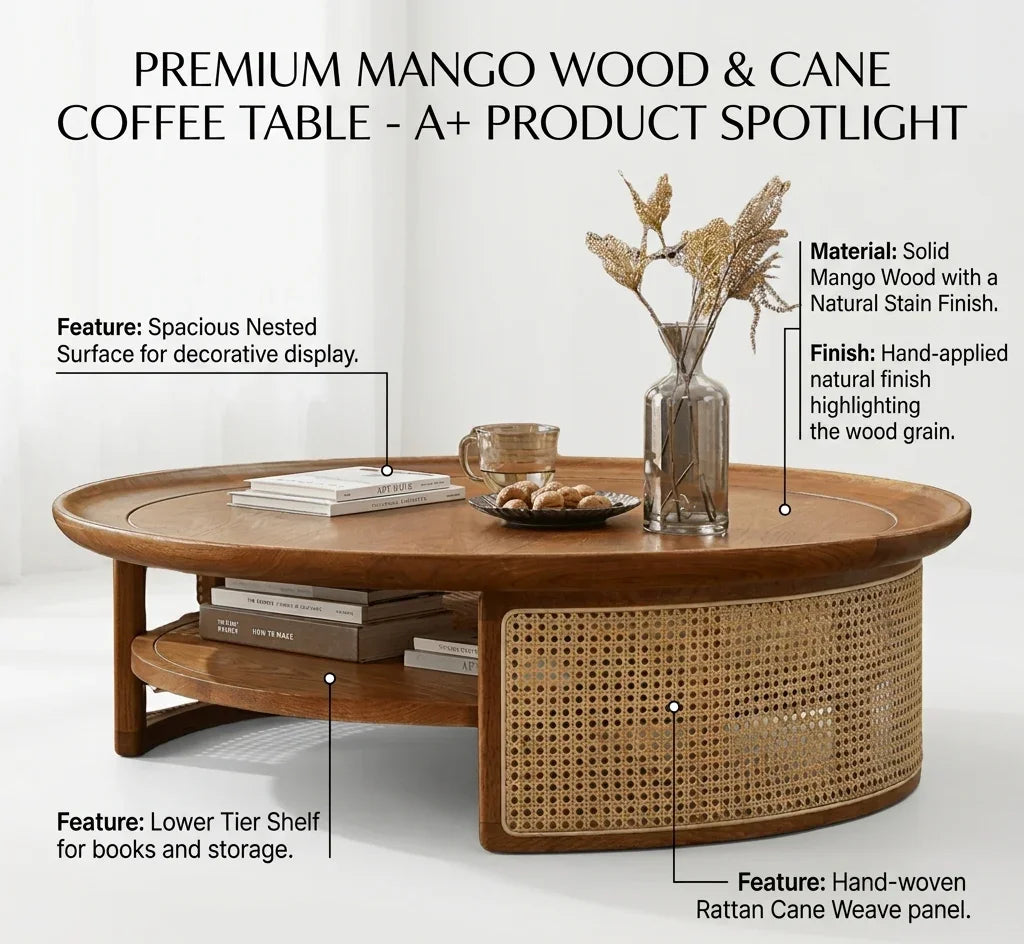 Pluto Solid Mango Wood Center Table | Coffee Table for Living Room