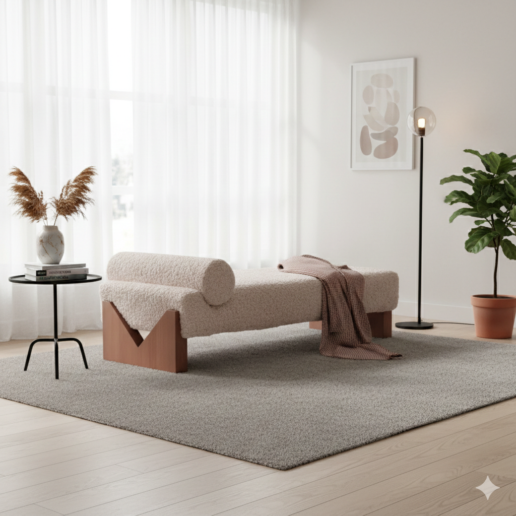 Arqora Solid Teak Wood & Fabric Upholstery Bench