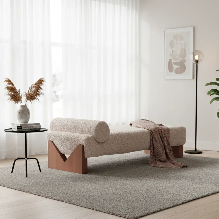 Arqora Solid Teak Wood & Fabric Upholstery Bench