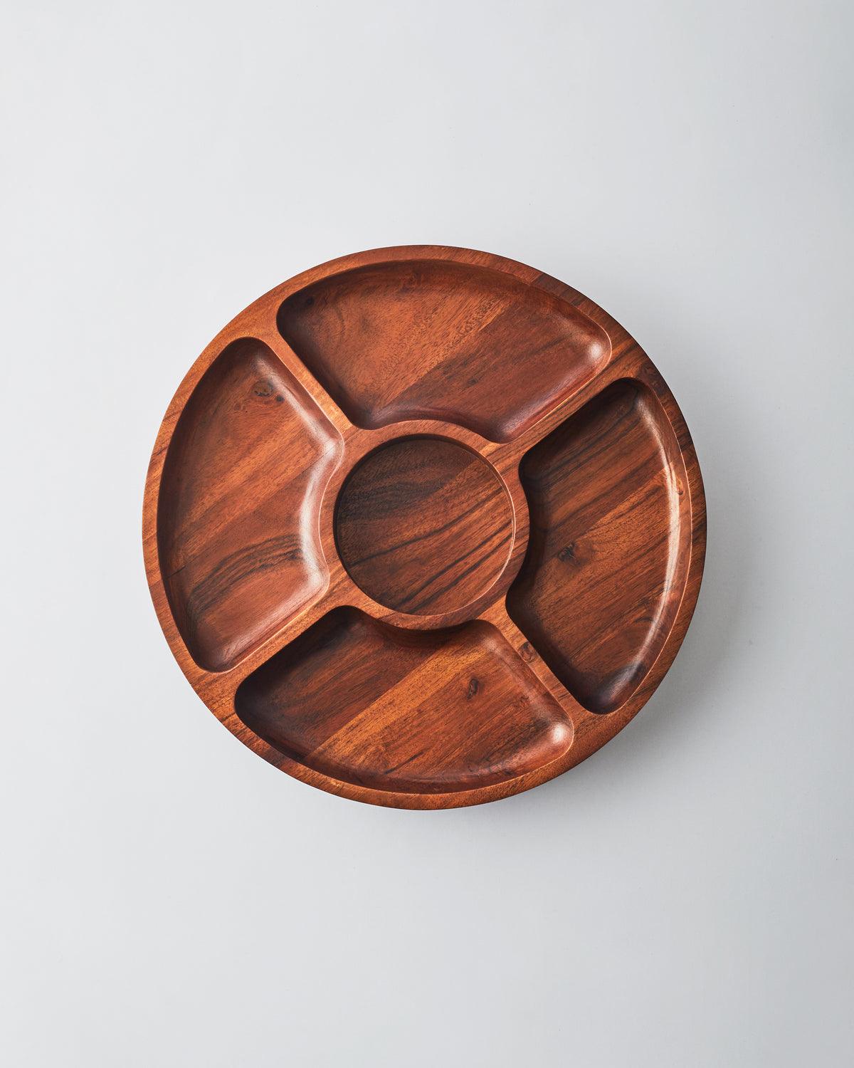 Natural Acacia Wood Snacks Serving Platter | Wooden Chip & Dip Platter with 1 Pc Glass Bowl