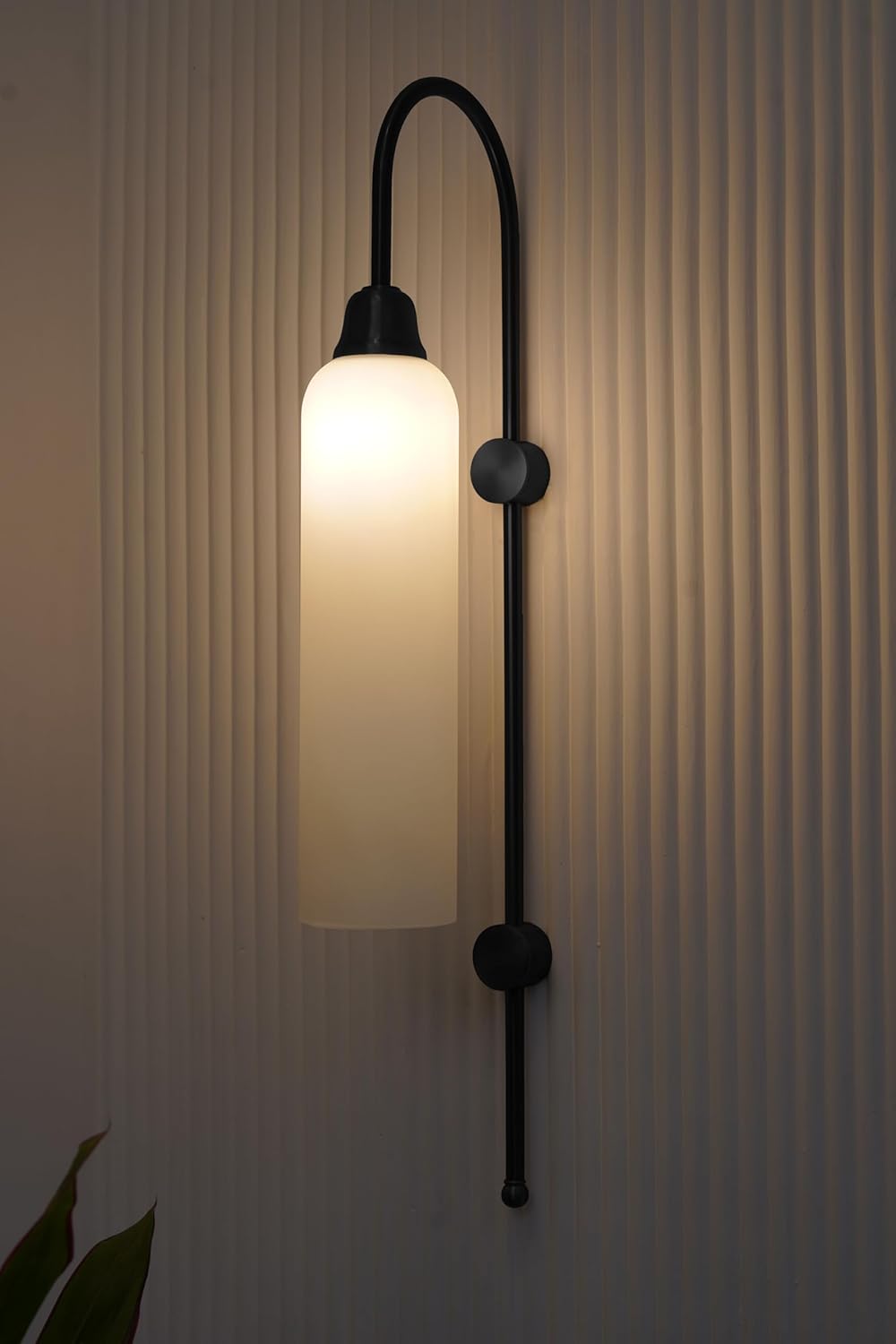 Modern Wall Lamp Black Polished with Milky Frosted Long Glass for Bedside, Living Room, Bedroom, Home Decoration, Restaurant