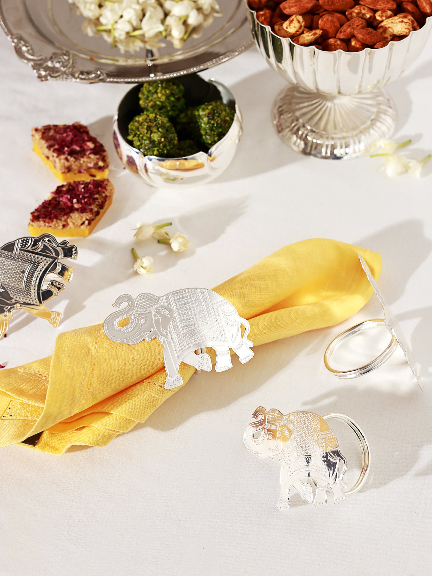 Gilded Heritage Elephant Napkin Ring Set of 4