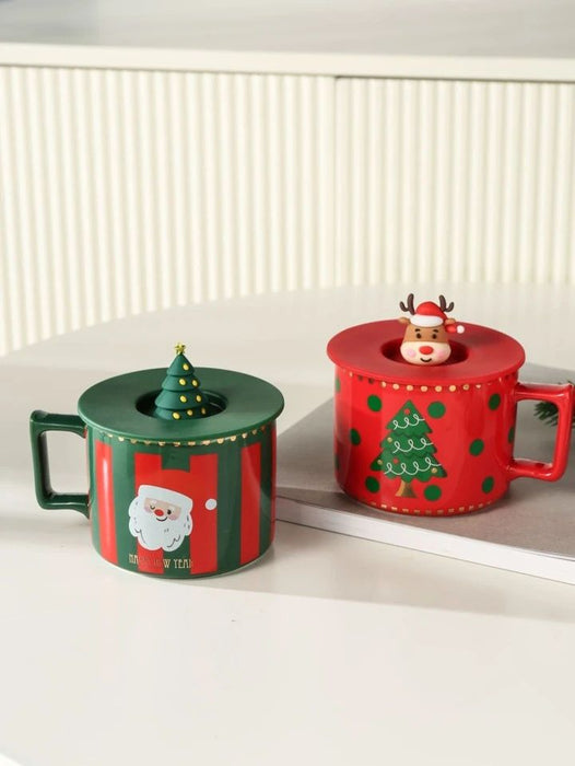 Christmas Ceramic Cup With Silicon Lid | Multipurpose Xmas Mug with Lid