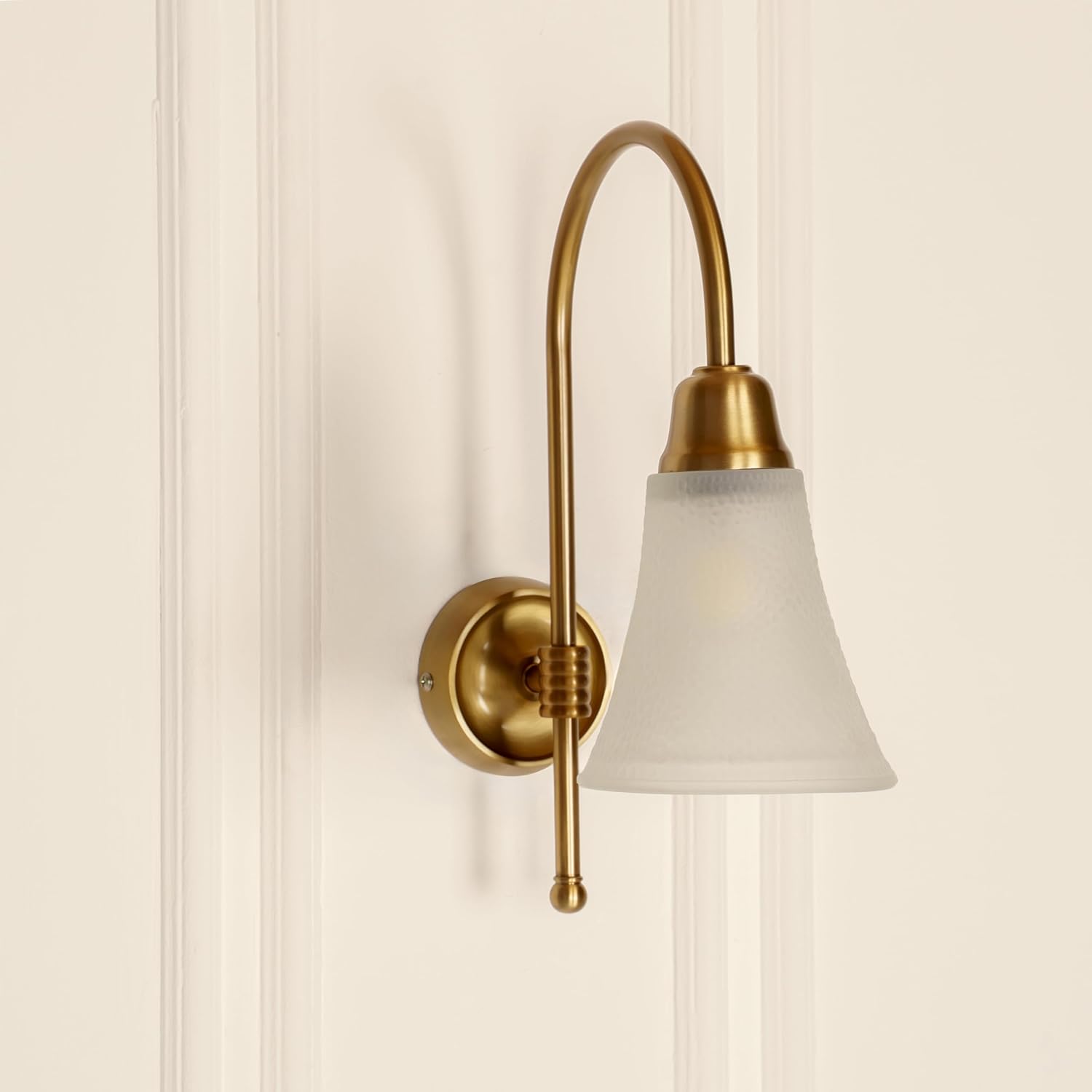 Hockey Wall Lamp Antique Brass Finish with Frosted Hammered Glass Shade for Living Room, Bedroom, and Home Decoration