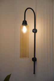 Modern Wall Lamp Black Polished with Golden Luster Long Glass for Bedside, Living Room, Bedroom, Home Decoration, Restaurant