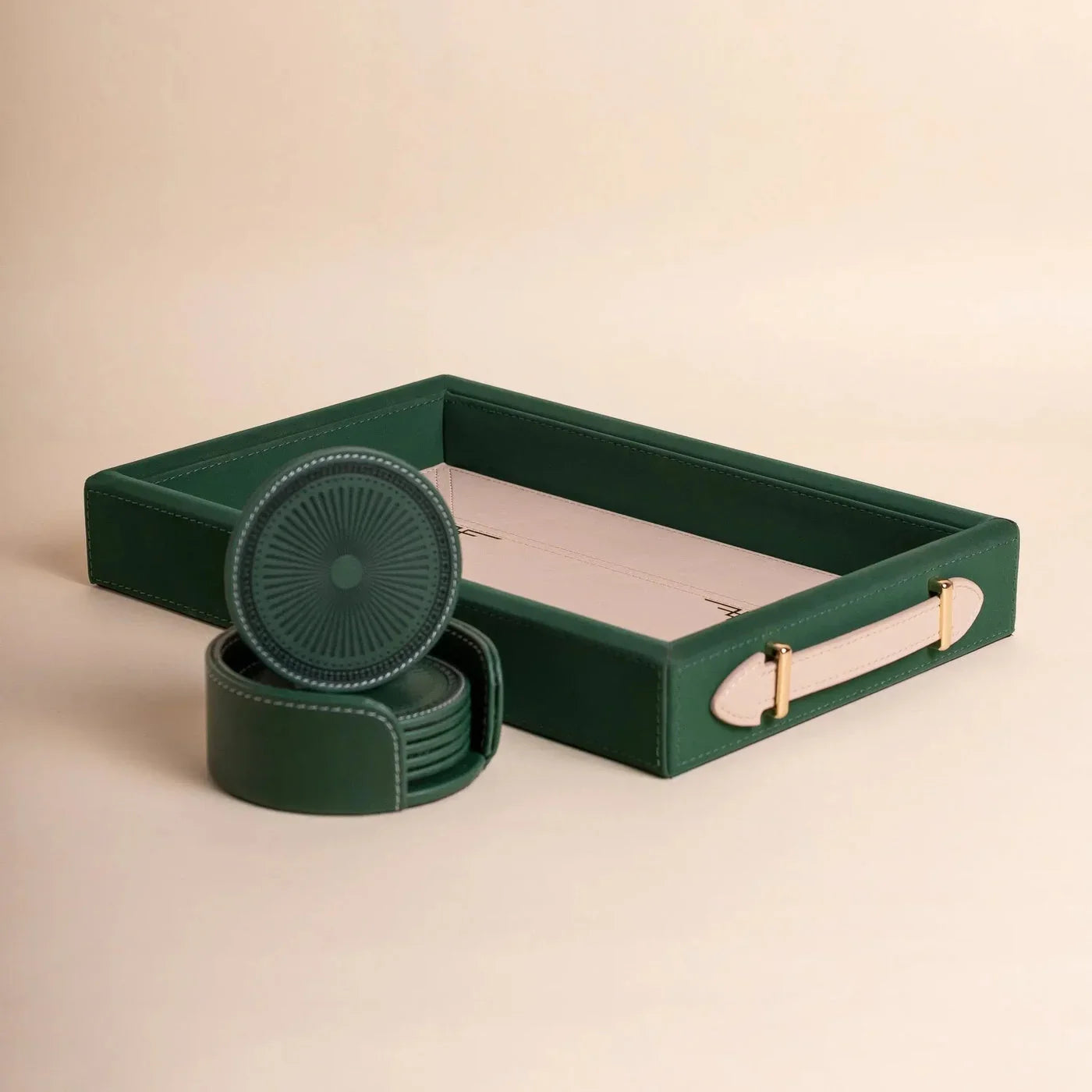 Polaris Leatherette Tray & Coaster Set