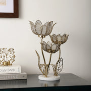 Lotus Triple-Tealight Candle Stand With Marble Base