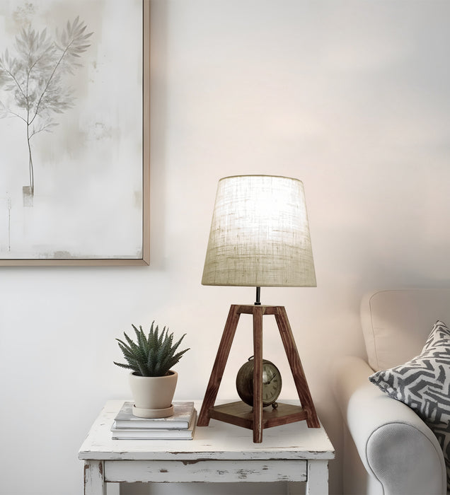 Charlotte Brown Wooden Table Lamp with White Jute Lampshade