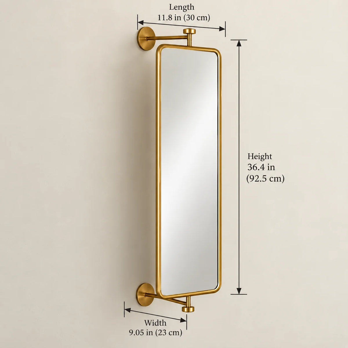 Rectangular Long Rotating Mirror | Wrought Iron 360° Floor Mirror for Bedroom | Full Length Mirror