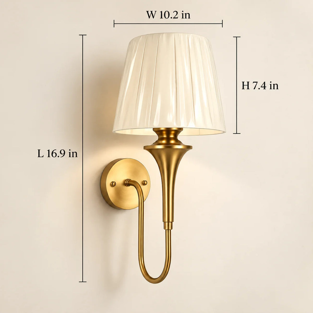 Golden Wall Lamp with Fabric Shade | Classic Brass Finish Wall Sconce