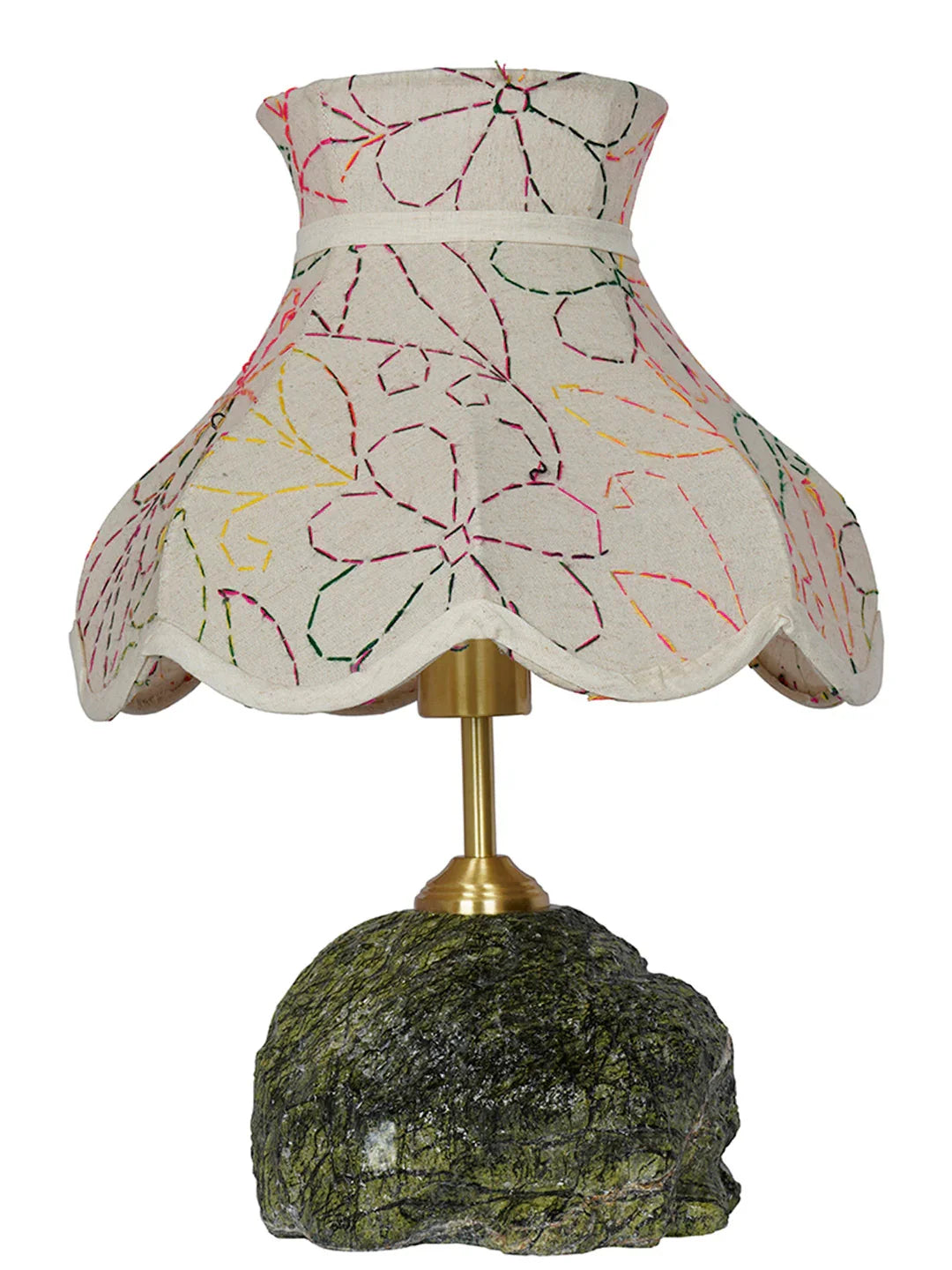 Green Bidasar Marble Table Lamp with Embroidered Scalloped Shade