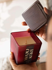 Wooden Glass Scented Candle | Wild Rose & Oud Soy Wax Candle with Wooden Lid | Long-Lasting Aromatherapy Candle for Home & Gifting