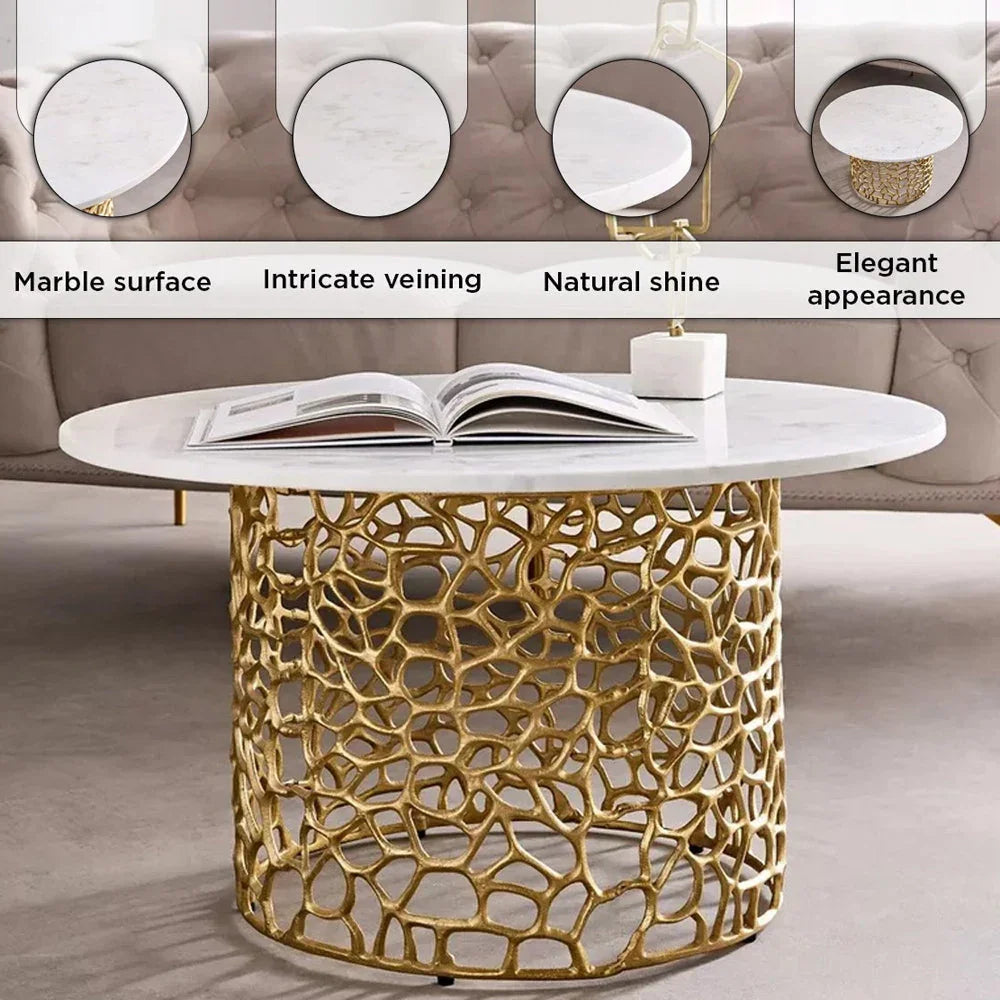Dolce Marble Side Table | Designer Round End Table For Living Room |  Luxurious Teapoy Table