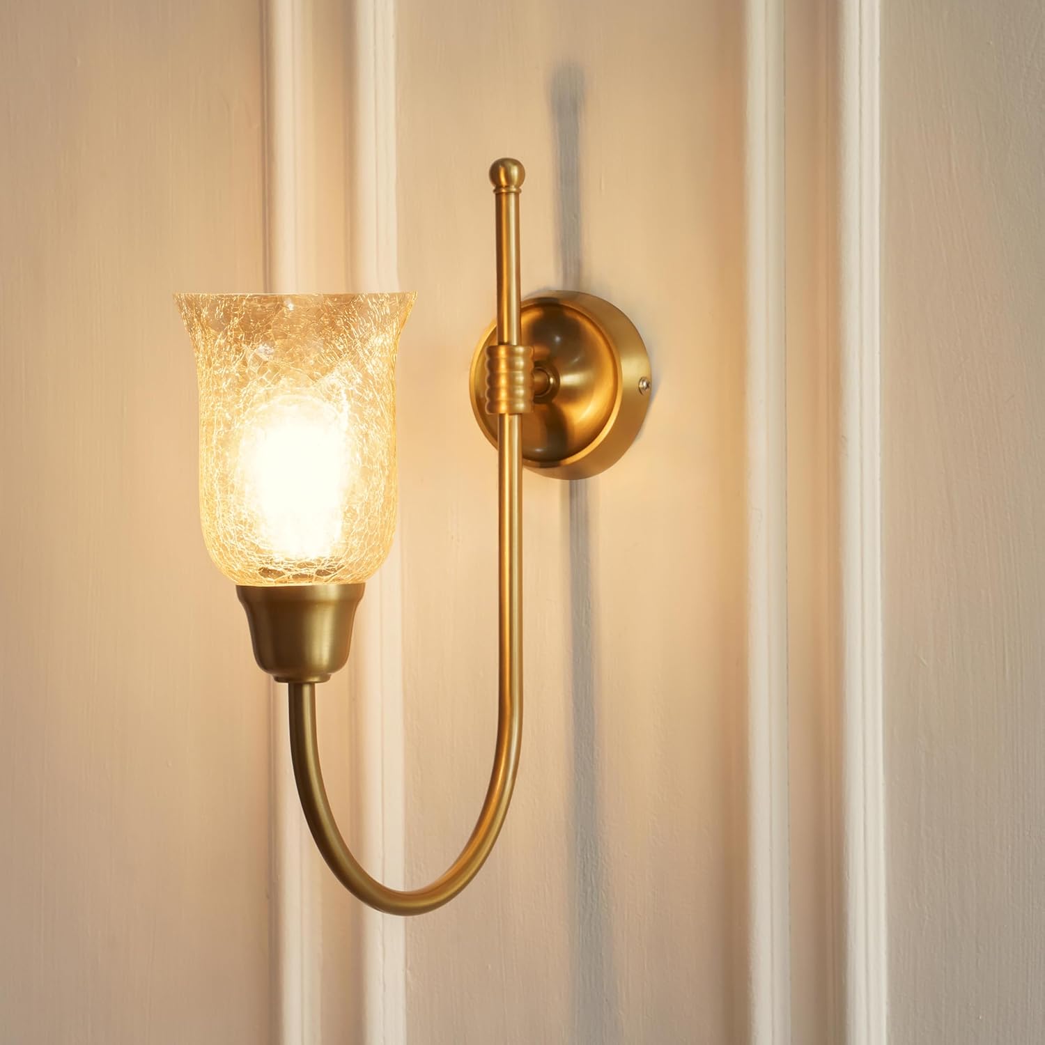 Hockey Wall Lamp Antique Brass Finish with Chimney Crackled Glass Shade for Living Room, Bedroom, and Home Decoration